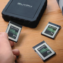 Load image into Gallery viewer, GLYPH Capture+ CFexpress Type B cards beside a USB4 card reader