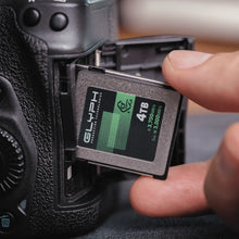 Load image into Gallery viewer, GLYPH Capture+ 4TB CFexpress Type B card being inserted into a camera