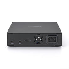 Load image into Gallery viewer, USB-C main and hub ports, cooling fan and power connection on the Oyen Digital HDX Pro C