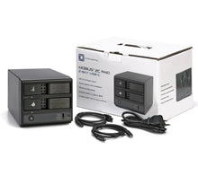 Load image into Gallery viewer, Oyen Digital Mobius 2C RAID system with USB cables, power cable and retail packaging