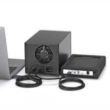 Load image into Gallery viewer, Oyen Digital Mobius 2C daisy-chained with an external USB drive and laptop