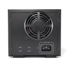 Load image into Gallery viewer, USB-C main and hub ports, cooling fan and power connection on the Oyen Digital Mobius 2C