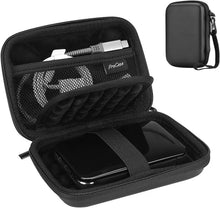 Load image into Gallery viewer, Open black ProCase portable hard drive case showing interior cable storage and retaining strap