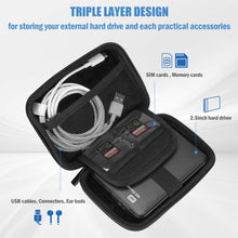 Load image into Gallery viewer, ProCase hard drive case with compartments for a portable drive, cables and memory cards